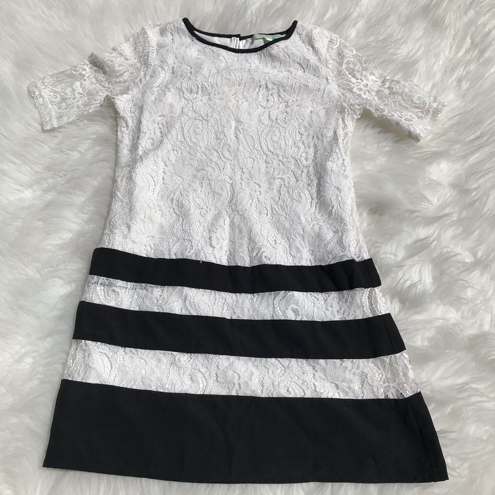 Chord Lace Dress Girls White Black Floral Size M